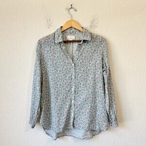 Trovata Lightweight Button-Down Shirt in Cream with Green & Pink Floral Print